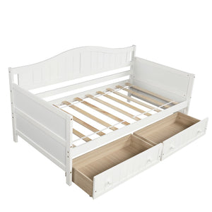 HomeRoots White Wood Twin Daybed Frame with Storage Drawers – Chic, Versatile Design for Sleep & Seating Needs 606817