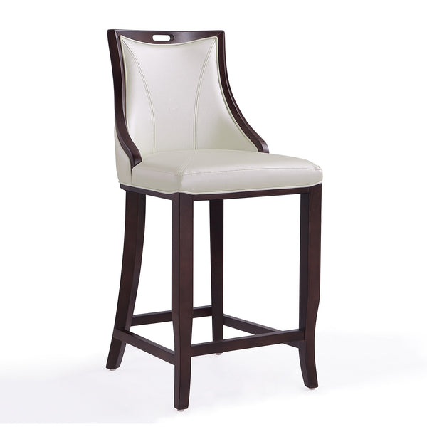 English Elm Emperor Solid Beech Wood Upholstered Barstool with Faux Leather, Foam Cushion & Footrest, 27" Seat Height White B365P398058