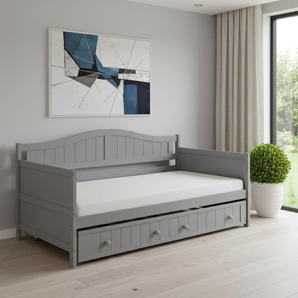 HomeRoots Gray Wood Twin Day Bed with Trundle - Stylish & Versatile Furniture for Guest Rooms & Living Areas 606818
