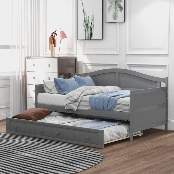 HomeRoots Gray Wood Twin Day Bed with Trundle - Stylish & Versatile Furniture for Guest Rooms & Living Areas 606818