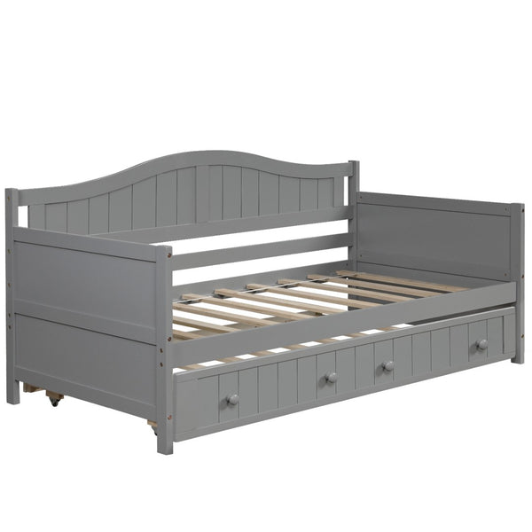 HomeRoots Gray Wood Twin Day Bed with Trundle - Stylish & Versatile Furniture for Guest Rooms & Living Areas 606818
