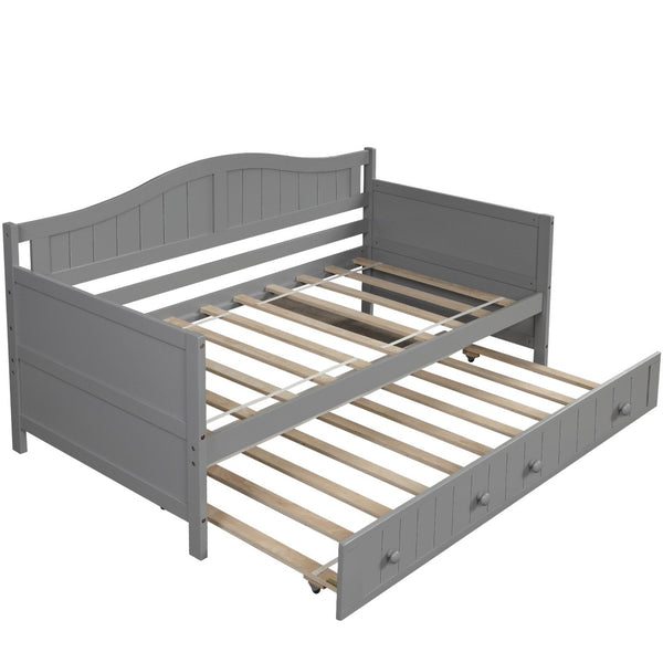 HomeRoots Gray Wood Twin Day Bed with Trundle - Stylish & Versatile Furniture for Guest Rooms & Living Areas 606818