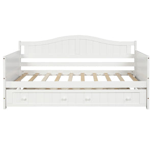 HomeRoots White Wood Twin Daybed with Trundle – Elegant Space-Saving Solution for Comfort and Style in Any Room 606819