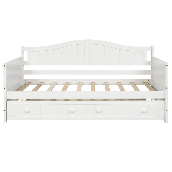 HomeRoots White Wood Twin Daybed with Trundle – Elegant Space-Saving Solution for Comfort and Style in Any Room 606819