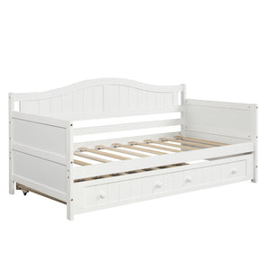 HomeRoots White Wood Twin Daybed with Trundle – Elegant Space-Saving Solution for Comfort and Style in Any Room 606819