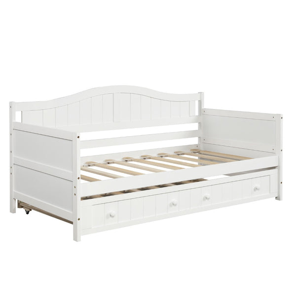 HomeRoots White Wood Twin Daybed with Trundle – Elegant Space-Saving Solution for Comfort and Style in Any Room 606819