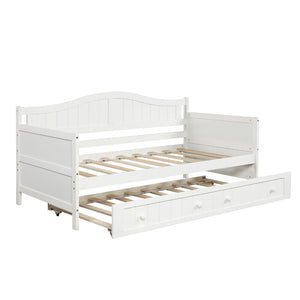 HomeRoots White Wood Twin Daybed with Trundle – Elegant Space-Saving Solution for Comfort and Style in Any Room 606819