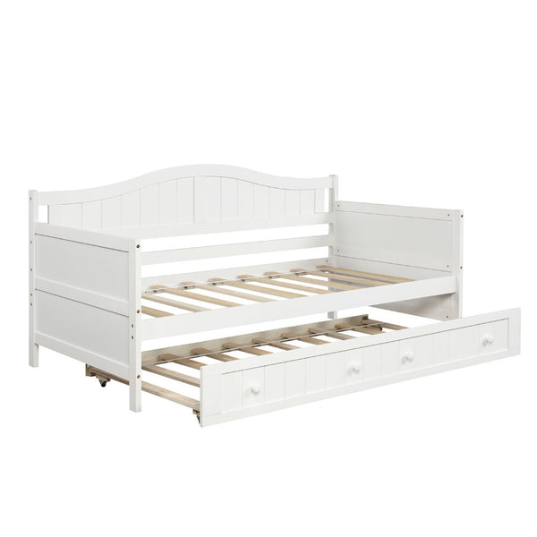 HomeRoots White Wood Twin Daybed with Trundle – Elegant Space-Saving Solution for Comfort and Style in Any Room 606819