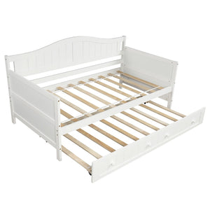 HomeRoots White Wood Twin Daybed with Trundle – Elegant Space-Saving Solution for Comfort and Style in Any Room 606819