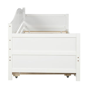 HomeRoots White Wood Twin Daybed with Trundle – Elegant Space-Saving Solution for Comfort and Style in Any Room 606819
