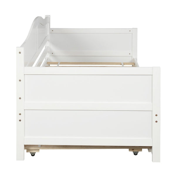 HomeRoots White Wood Twin Daybed with Trundle – Elegant Space-Saving Solution for Comfort and Style in Any Room 606819