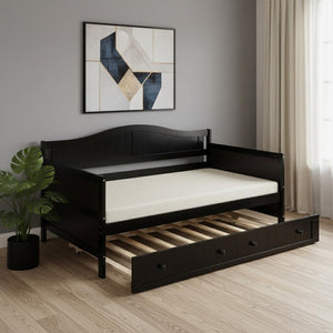 HomeRoots Espresso Twin Daybed Frame with Trundle - Versatile Seating & Sleeping Solution for Any Space! 606820