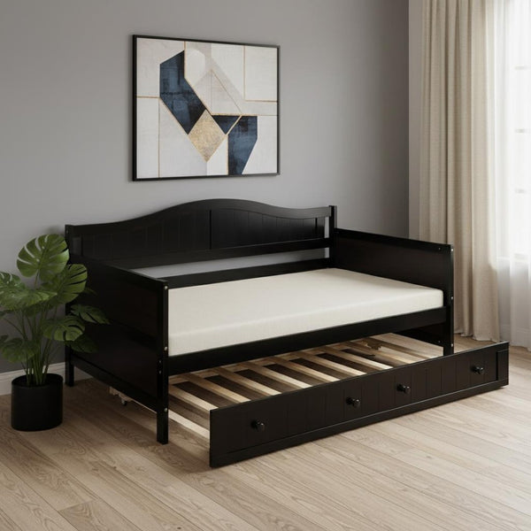 HomeRoots Espresso Twin Daybed Frame with Trundle - Versatile Seating & Sleeping Solution for Any Space! 606820