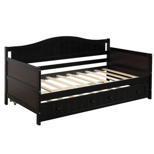 HomeRoots Espresso Twin Daybed Frame with Trundle - Versatile Seating & Sleeping Solution for Any Space! 606820