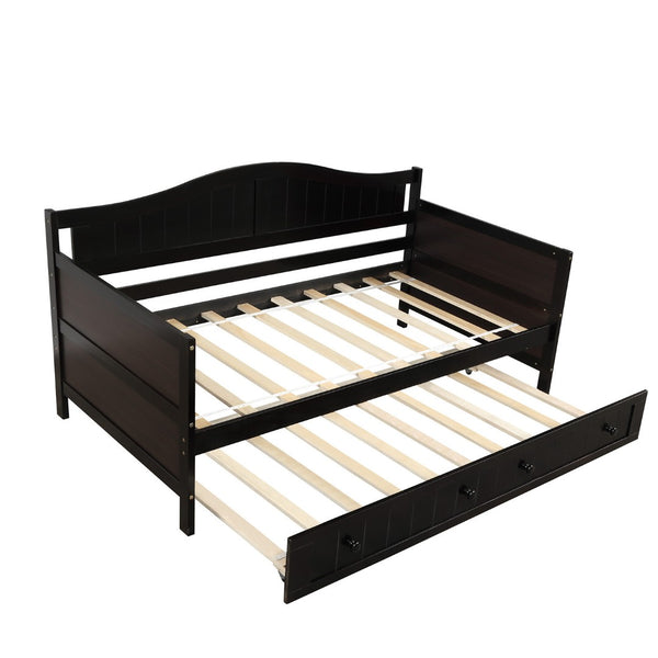 HomeRoots Espresso Twin Daybed Frame with Trundle - Versatile Seating & Sleeping Solution for Any Space! 606820