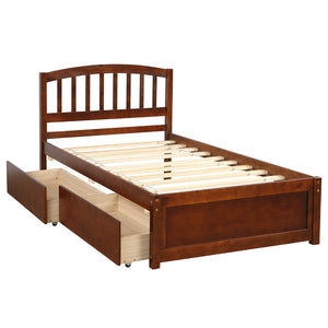 HomeRoots Walnut Twin Bed Frame with Under-Bed Drawers - Stylish, Durable Design for Smart Bedroom Storage 606821