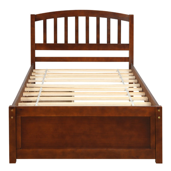 HomeRoots Walnut Twin Bed Frame with Under-Bed Drawers - Stylish, Durable Design for Smart Bedroom Storage 606821