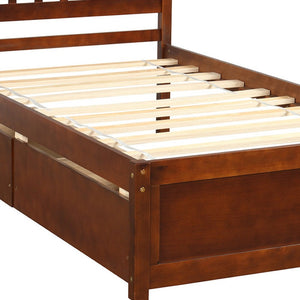 HomeRoots Walnut Twin Bed Frame with Under-Bed Drawers - Stylish, Durable Design for Smart Bedroom Storage 606821