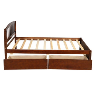 HomeRoots Walnut Twin Bed Frame with Under-Bed Drawers - Stylish, Durable Design for Smart Bedroom Storage 606821