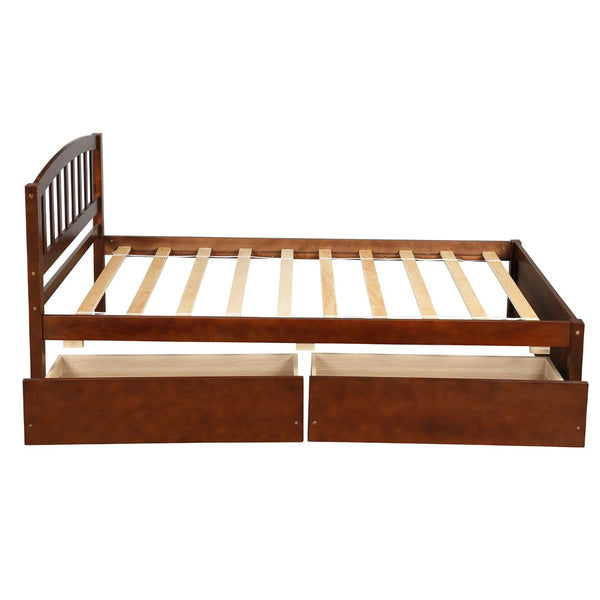 HomeRoots Walnut Twin Bed Frame with Under-Bed Drawers - Stylish, Durable Design for Smart Bedroom Storage 606821