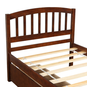 HomeRoots Walnut Twin Bed Frame with Under-Bed Drawers - Stylish, Durable Design for Smart Bedroom Storage 606821