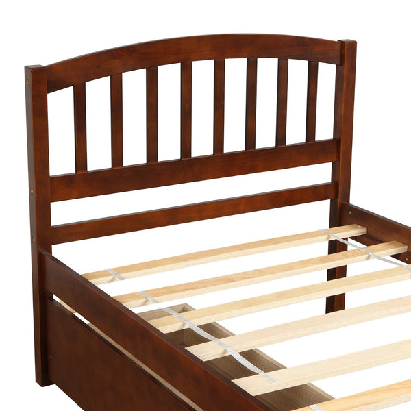 HomeRoots Walnut Twin Bed Frame with Under-Bed Drawers - Stylish, Durable Design for Smart Bedroom Storage 606821