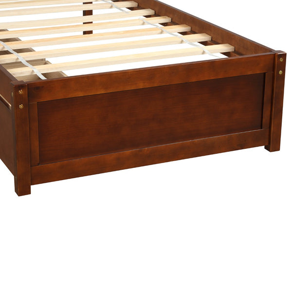 HomeRoots Walnut Twin Bed Frame with Under-Bed Drawers - Stylish, Durable Design for Smart Bedroom Storage 606821
