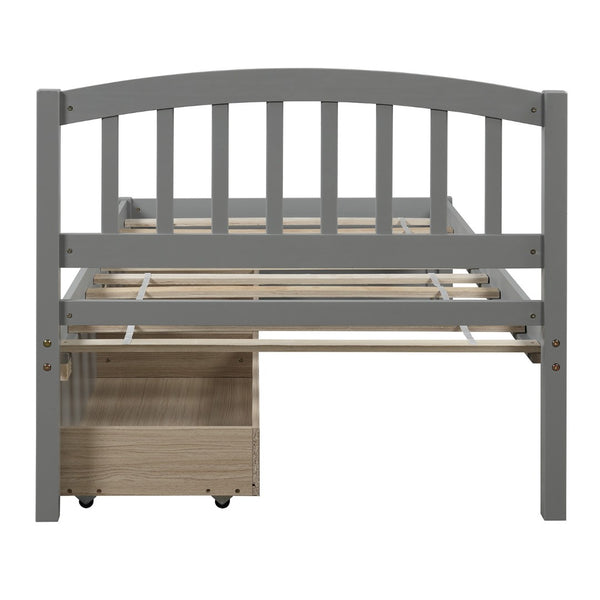 HomeRoots Gray Wood Twin Bed Frame with Under-Bed Drawers - Modern Platform Design for Stylish Storage Solutions 606822