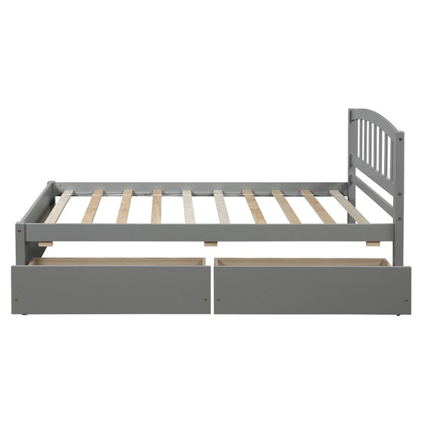 HomeRoots Gray Wood Twin Bed Frame with Under-Bed Drawers - Modern Platform Design for Stylish Storage Solutions 606822