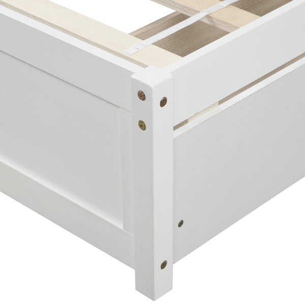 HomeRoots White Wood Twin Bed Frame with Storage Drawers - Modern Design, Durable & Space-Saving Solution! 606823