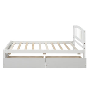 HomeRoots White Wood Twin Bed Frame with Storage Drawers - Modern Design, Durable & Space-Saving Solution! 606823