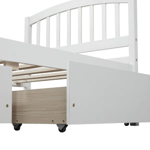HomeRoots White Wood Twin Bed Frame with Storage Drawers - Modern Design, Durable & Space-Saving Solution! 606823