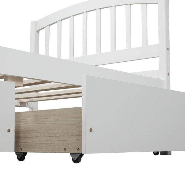 HomeRoots White Wood Twin Bed Frame with Storage Drawers - Modern Design, Durable & Space-Saving Solution! 606823