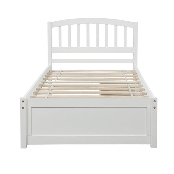 HomeRoots White Wood Twin Bed Frame with Storage Drawers - Modern Design, Durable & Space-Saving Solution! 606823