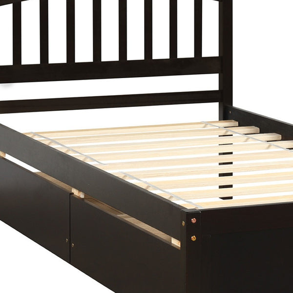 HomeRoots Espresso Twin Bed Frame with Built-In Drawers – Stylish, Durable & Space-Saving for Modern Bedrooms 606824