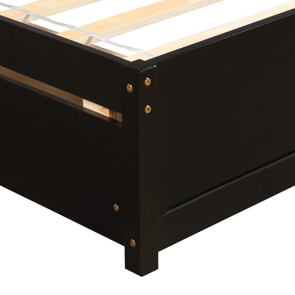 HomeRoots Espresso Twin Bed Frame with Built-In Drawers – Stylish, Durable & Space-Saving for Modern Bedrooms 606824