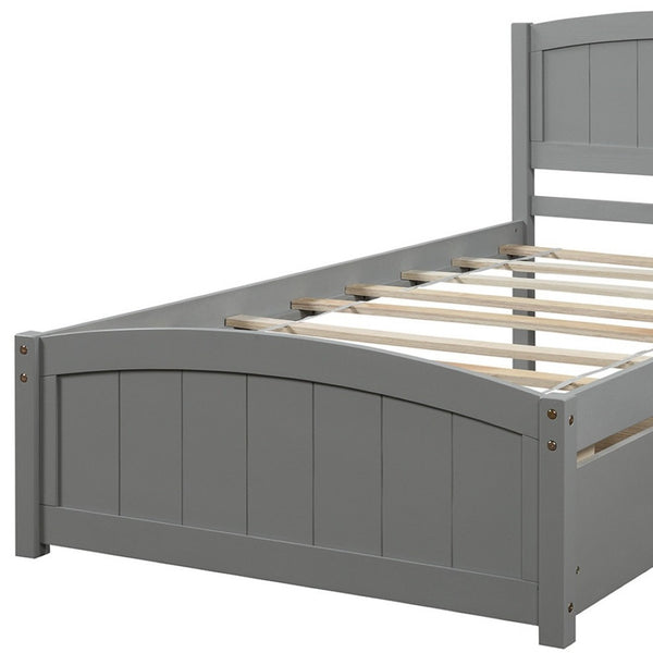 HomeRoots Gray Wood Twin Bed Frame with Storage Drawers - Modern Design, Durable Construction, Perfect for Kids! 606825