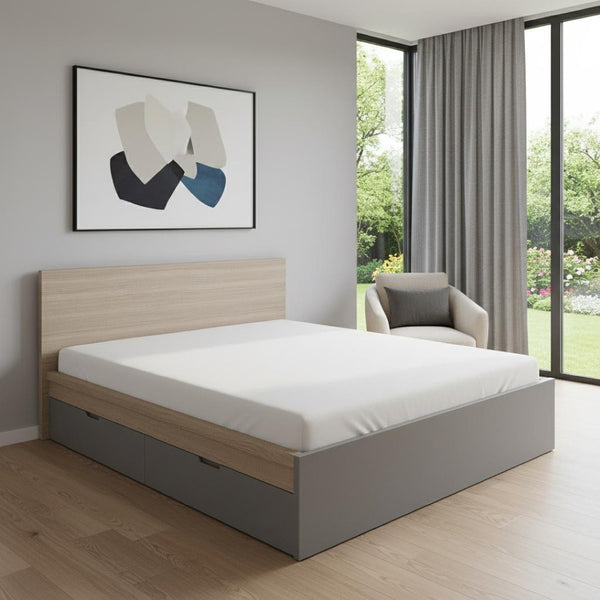 HomeRoots Gray Wood Twin Bed Frame with Storage Drawers - Modern Design, Durable Construction, Perfect for Kids! 606825