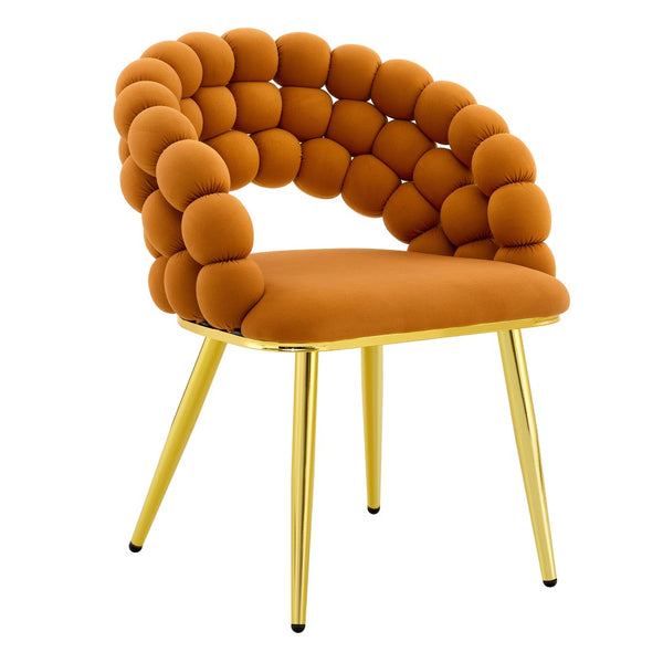 English Elm Set of 2 Sculptural Bubble Backrest Velvet Dining Chairs with Matte Black Legs Gold,Orange W3875P370930