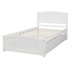 HomeRoots White Wood Twin Bed Frame with Under-Bed Drawers - Modern Design for Organized Sleep Spaces 606826