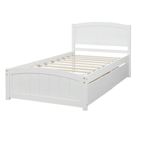HomeRoots White Wood Twin Bed Frame with Under-Bed Drawers - Modern Design for Organized Sleep Spaces 606826