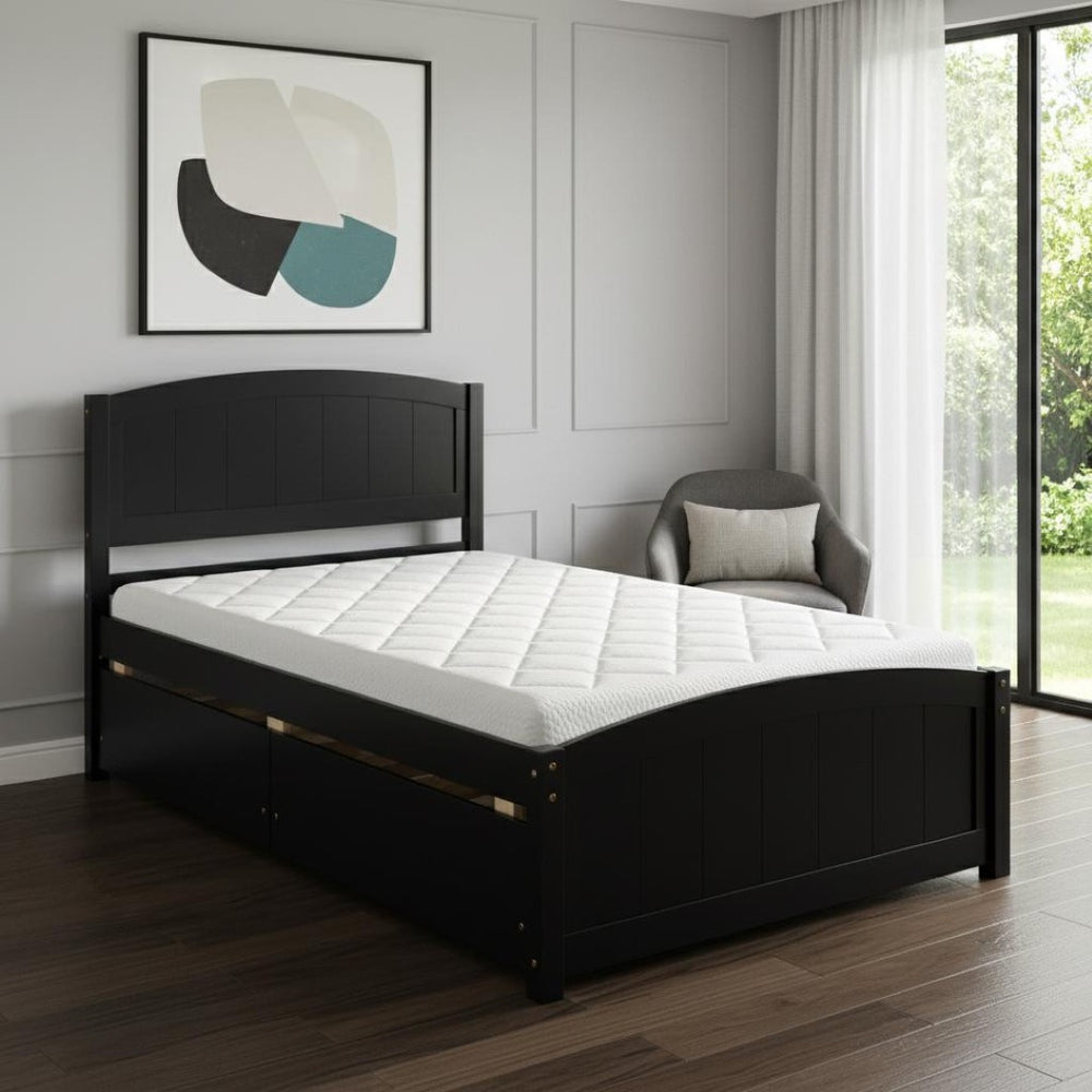 HomeRoots Espresso Twin Bed Frame with Drawers - Modern Wood Design, Sturdy Support & Smart Storage Solution 606827