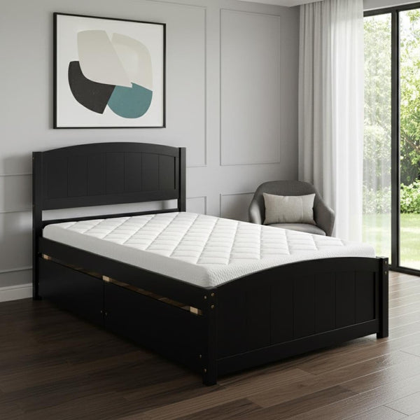 HomeRoots Espresso Twin Bed Frame with Drawers - Modern Wood Design, Sturdy Support & Smart Storage Solution 606827