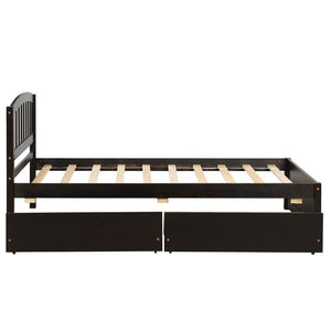 HomeRoots Espresso Twin Bed Frame with Drawers - Modern Wood Design, Sturdy Support & Smart Storage Solution 606827