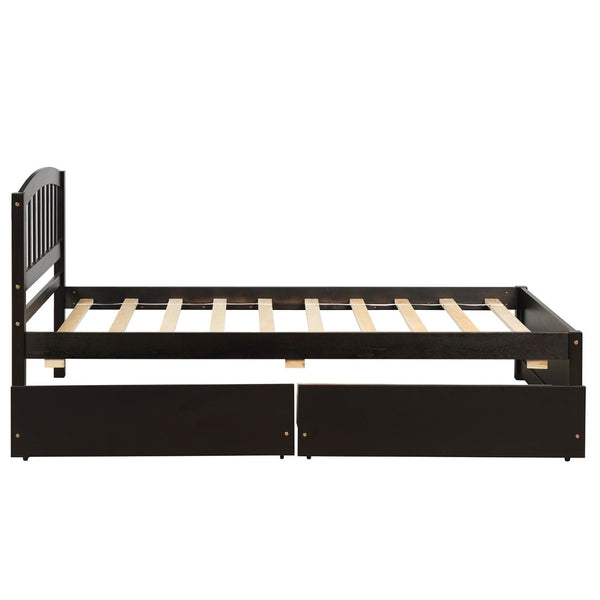 HomeRoots Espresso Twin Bed Frame with Drawers - Modern Wood Design, Sturdy Support & Smart Storage Solution 606827