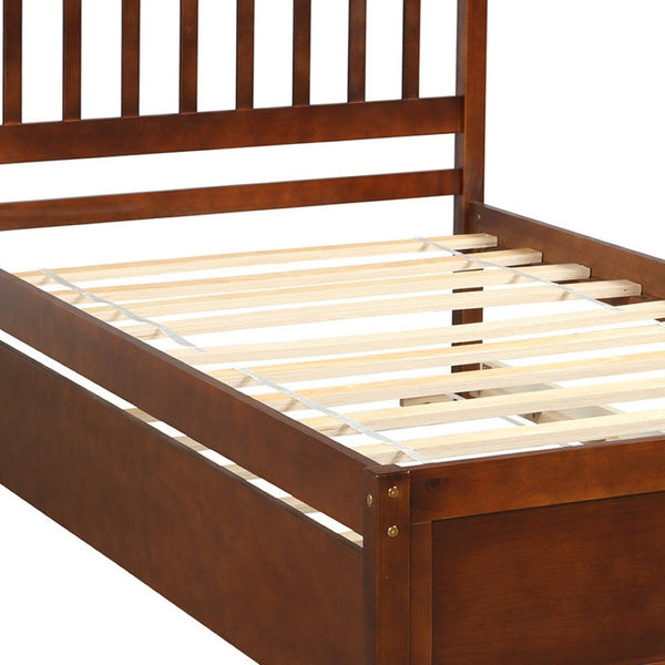 HomeRoots Walnut Twin Bed Frame with Trundle – Stylish Space-Saving Design for Kids' Rooms & Guest Spaces 606828