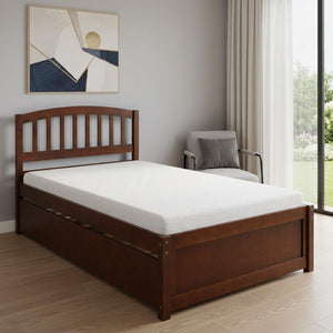 HomeRoots Walnut Twin Bed Frame with Trundle – Stylish Space-Saving Design for Kids' Rooms & Guest Spaces 606828