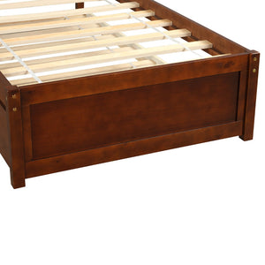 HomeRoots Walnut Twin Bed Frame with Trundle – Stylish Space-Saving Design for Kids' Rooms & Guest Spaces 606828