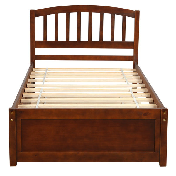 HomeRoots Walnut Twin Bed Frame with Trundle – Stylish Space-Saving Design for Kids' Rooms & Guest Spaces 606828