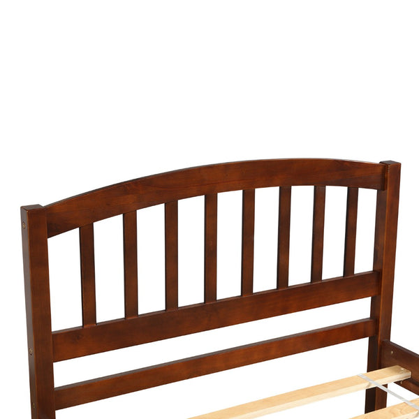 HomeRoots Walnut Twin Bed Frame with Trundle – Stylish Space-Saving Design for Kids' Rooms & Guest Spaces 606828